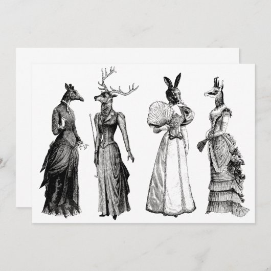 viktorianische Tiere Einladung (Vorne/Hinten)