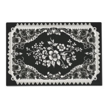 Viktorianische Tischsets in Schwarz-Weiß-Spitzen,