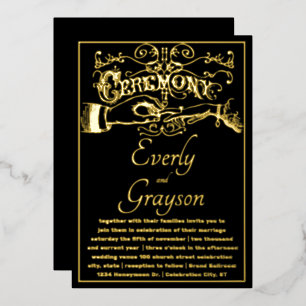 Viktorianische Typografie Elegante schwarze Goldho Folieneinladung