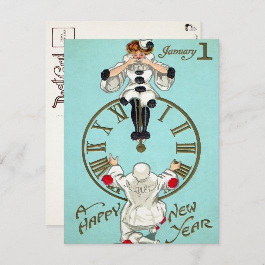 Viktorianische Uhr für neue Jahre (3 von 4) Postka Postkarte (Vorne/Hinten)