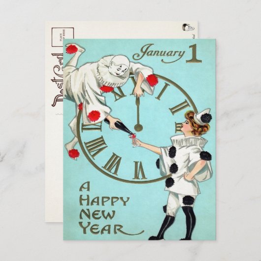 Viktorianische Uhr für neue Jahre (4 von 4) Postka Postkarte (Vorne/Hinten)
