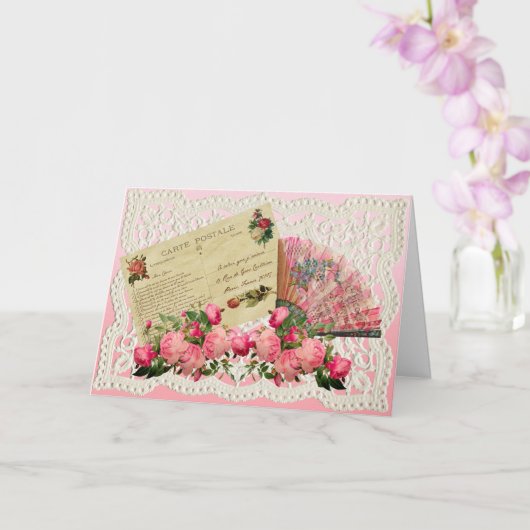 Viktorianische Valentinkarte - Rose und antiker Lü Karte (Orchidee)