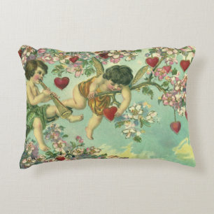 Viktorianische Valentinstag-Cupids Vintage-Herzbau Zierkissen