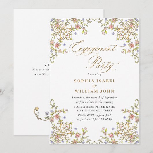 Viktorianische Verziert-Grace-Floral-ENGAGEMENT-Pa Einladung (Vorne/Hinten)