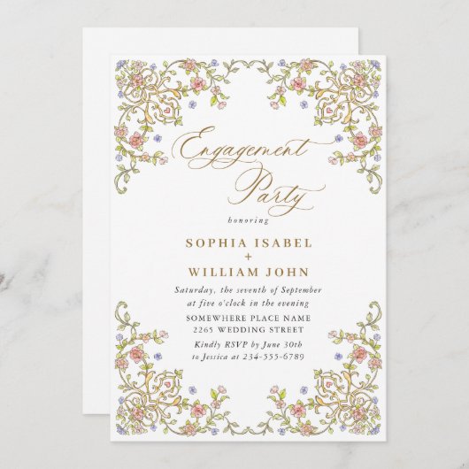 Viktorianische Verziert-Grace-Floral-ENGAGEMENT-Pa Einladung (Vorne/Hinten)