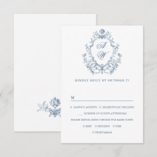 Viktorianische verzierte Anmut Floral staubblaues  RSVP Karte