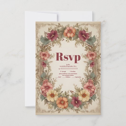 Viktorianische Verzierte Blumenzellenhochzeit RSVP Karte (Vorderseite)