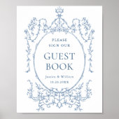 Viktorianische Verzierte Dusty Blue Floral Gästebu Poster (Vorne)