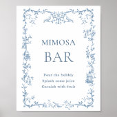 Viktorianische Verzierte Dusty Blue Floral Mimosa Poster (Vorne)