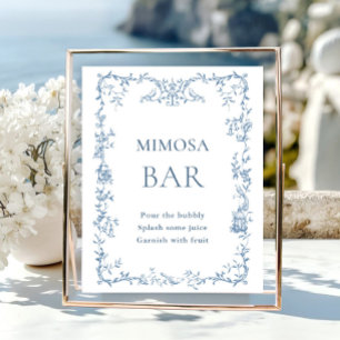 Viktorianische Verzierte Dusty Blue Floral Mimosa  Poster