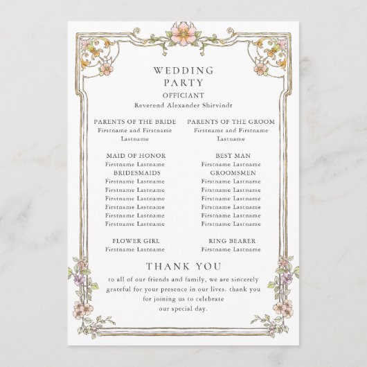 Viktorianische Verzierte Grace Bohemisch Hochzeit Programm (Rückseite)