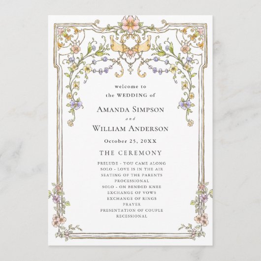 Viktorianische Verzierte Grace Bohemisch Hochzeit Programm (Vorderseite)