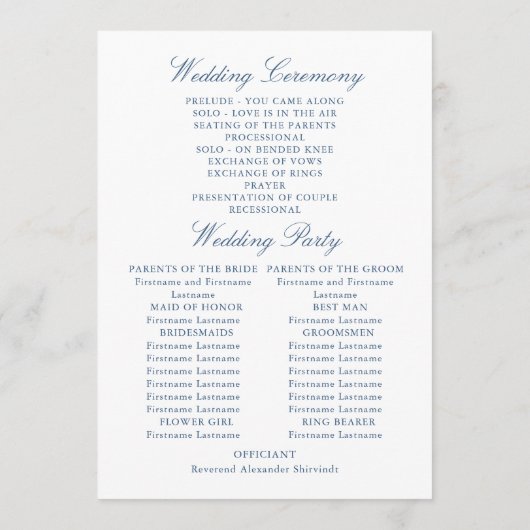 Viktorianische Verzierte Grace Dusty Blue Hochzeit Programm (Rückseite)