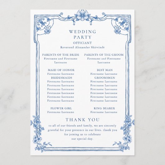 Viktorianische Verzierte Grace Dusty Blue Hochzeit Programm (Rückseite)