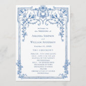 Viktorianische Verzierte Grace Dusty Blue Hochzeit Programm (Vorderseite)