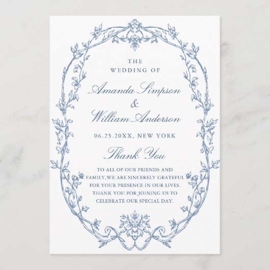 Viktorianische Verzierte Grace Dusty Blue Hochzeit Programm (Vorderseite)