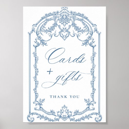 Viktorianische Verzierte Grace Floral Blue Cards u Poster (Vorne)
