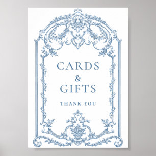 Viktorianische Verzierte Grace Floral Blue Cards u Poster