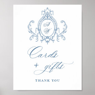 Viktorianische Verzierte Grace Floral Blue Cards u Poster