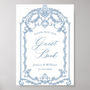Viktorianische Verzierte Grace Floral Blue Gästebu Poster