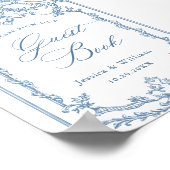 Viktorianische Verzierte Grace Floral Blue Gästebu Poster (Ecke)