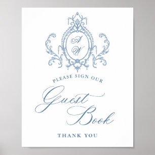 Viktorianische Verzierte Grace Floral Blue Gästebu Poster