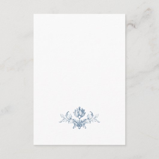 Viktorianische Verzierte Grace Floral Blue Hochzei Begleitkarte (Rückseite)