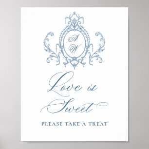 Viktorianische Verzierte Grace Floral Blue Liebe i Poster