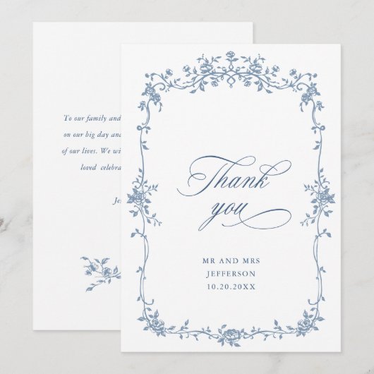 Viktorianische Verzierte Grace Floral Dusty Blue W Dankeskarte (Vorne/Hinten)