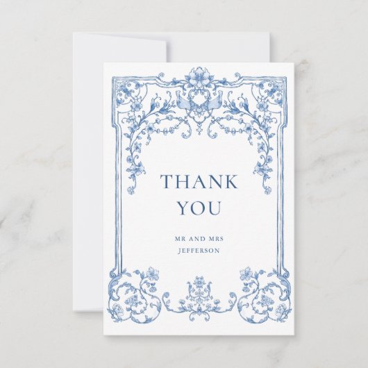 Viktorianische Verzierte Grace Floral Dusty Blue W Dankeskarte (Vorderseite)