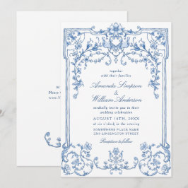 Viktorianische Verzierte Grace Floral Dusty Blue W Einladung