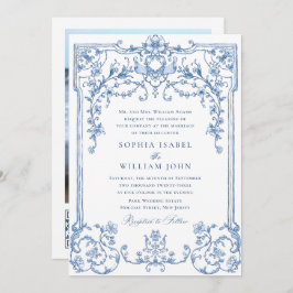 Viktorianische Verzierte Grace Floral Dusty Blue W Einladung