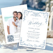 Viktorianische Verzierte Grace Floral Dusty Blue W Einladung