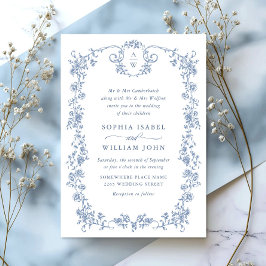 Viktorianische Verzierte Grace Floral Dusty Blue W Einladung