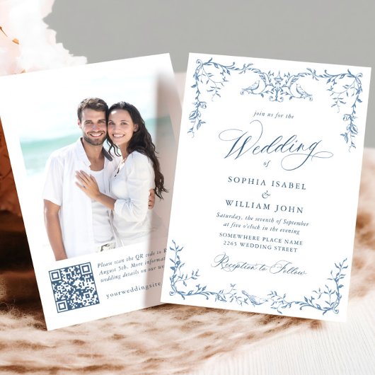 Viktorianische Verzierte Grace Floral Dusty Blue W Einladung