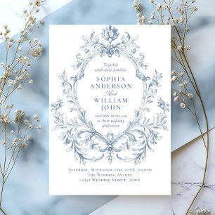Viktorianische Verzierte Grace Floral Dusty Blue W Einladung