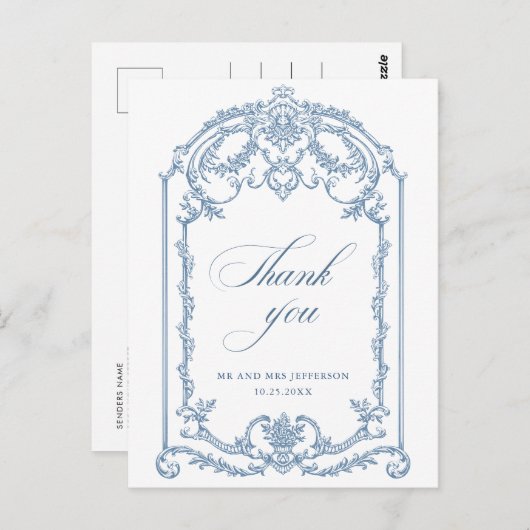 Viktorianische Verzierte Grace Floral Dusty Blue W Postkarte (Vorne/Hinten)