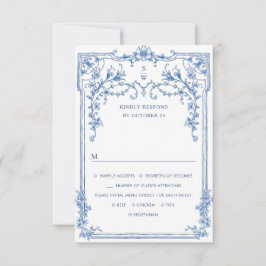 Viktorianische Verzierte Grace Floral Dusty Blue W RSVP Karte