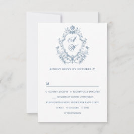 Viktorianische Verzierte Grace Floral Dusty Blue W RSVP Karte