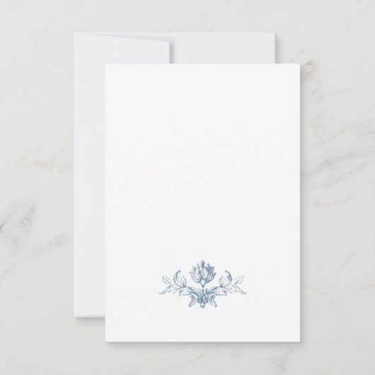 Viktorianische Verzierte Grace Floral Dusty Blue W RSVP Karte (Rückseite)