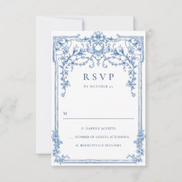 Viktorianische Verzierte Grace Floral Dusty Blue W RSVP Karte
