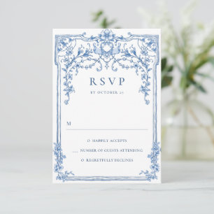 Viktorianische Verzierte Grace Floral Dusty Blue W RSVP Karte
