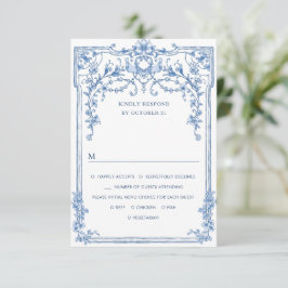 Viktorianische Verzierte Grace Floral Dusty Blue W RSVP Karte