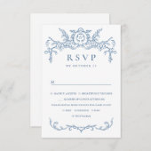 Viktorianische Verzierte Grace Floral Dusty Blue W RSVP Karte (Vorne/Hinten)