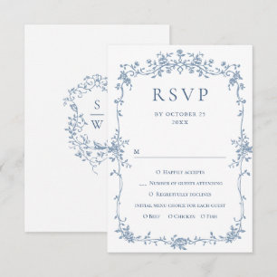 Viktorianische Verzierte Grace Floral Dusty Blue W RSVP Karte