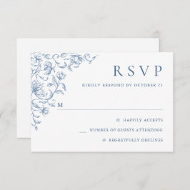 Viktorianische Verzierte Grace Floral Dusty Blue W RSVP Karte