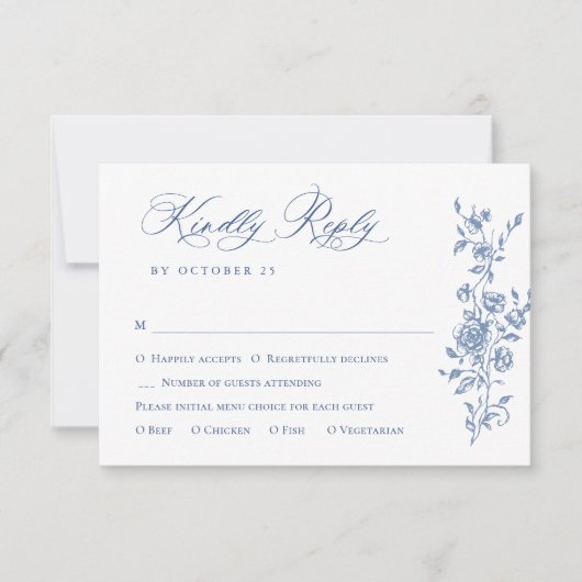 Viktorianische Verzierte Grace Floral Dusty Blue W RSVP Karte (Vorderseite)
