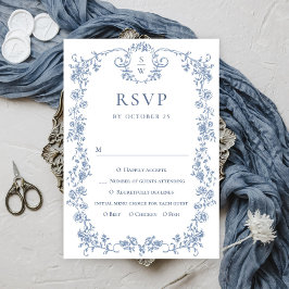 Viktorianische Verzierte Grace Floral Dusty Blue W RSVP Karte