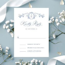 Viktorianische Verzierte Grace Floral Dusty Blue W RSVP Karte