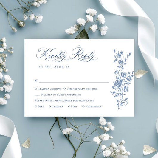 Viktorianische Verzierte Grace Floral Dusty Blue W RSVP Karte